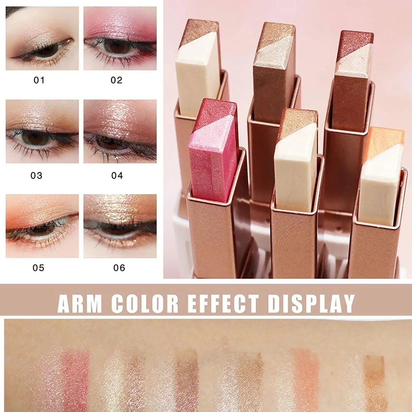 Dual-Color Waterproof Shimmer Eyeshadow Stick