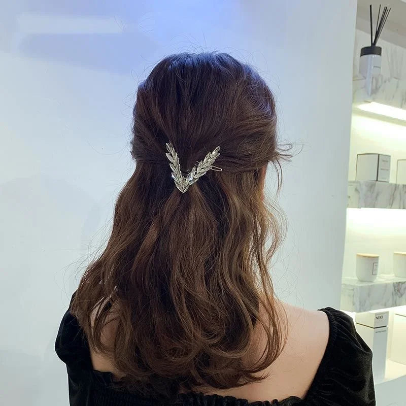 Luxury Crystal V-Shape Hair Clip for Women